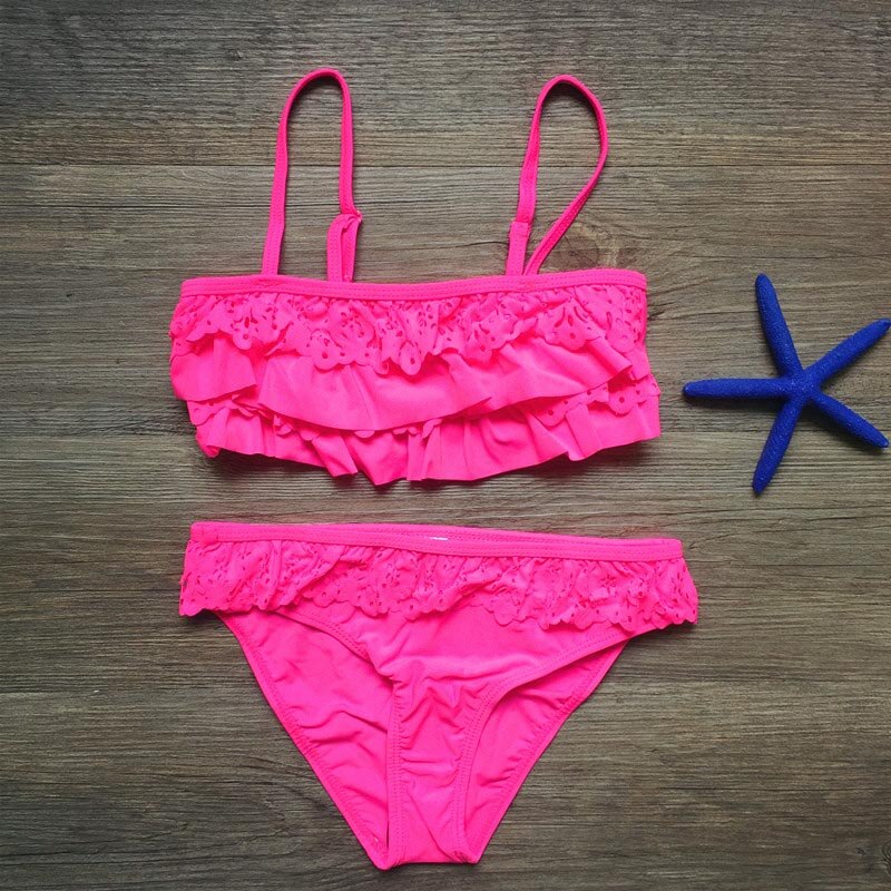 7-16years Children Swimwear Falbala Girls Swimwear Baby Kids Biquini Infantil Swimsuit Bikini Girl Summer Bathing Suit