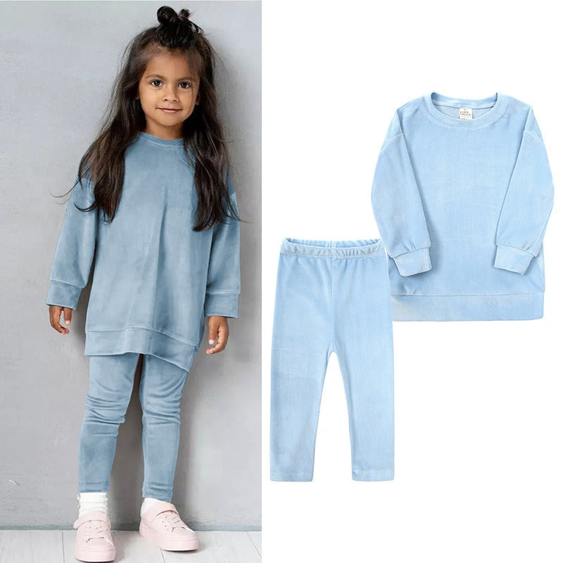 Children's Clothes Autumn And Winter New Suit Girl Baby Clothes Children's Casual Gold Velvet Two-Piece Set
