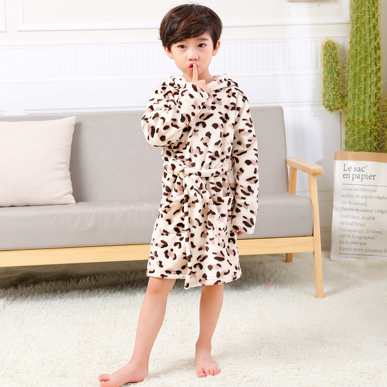 New Children's Clothing Home Clothes Male And Female Baby Bathrobe Cartoon Flannel Hooded Children's Nightgown