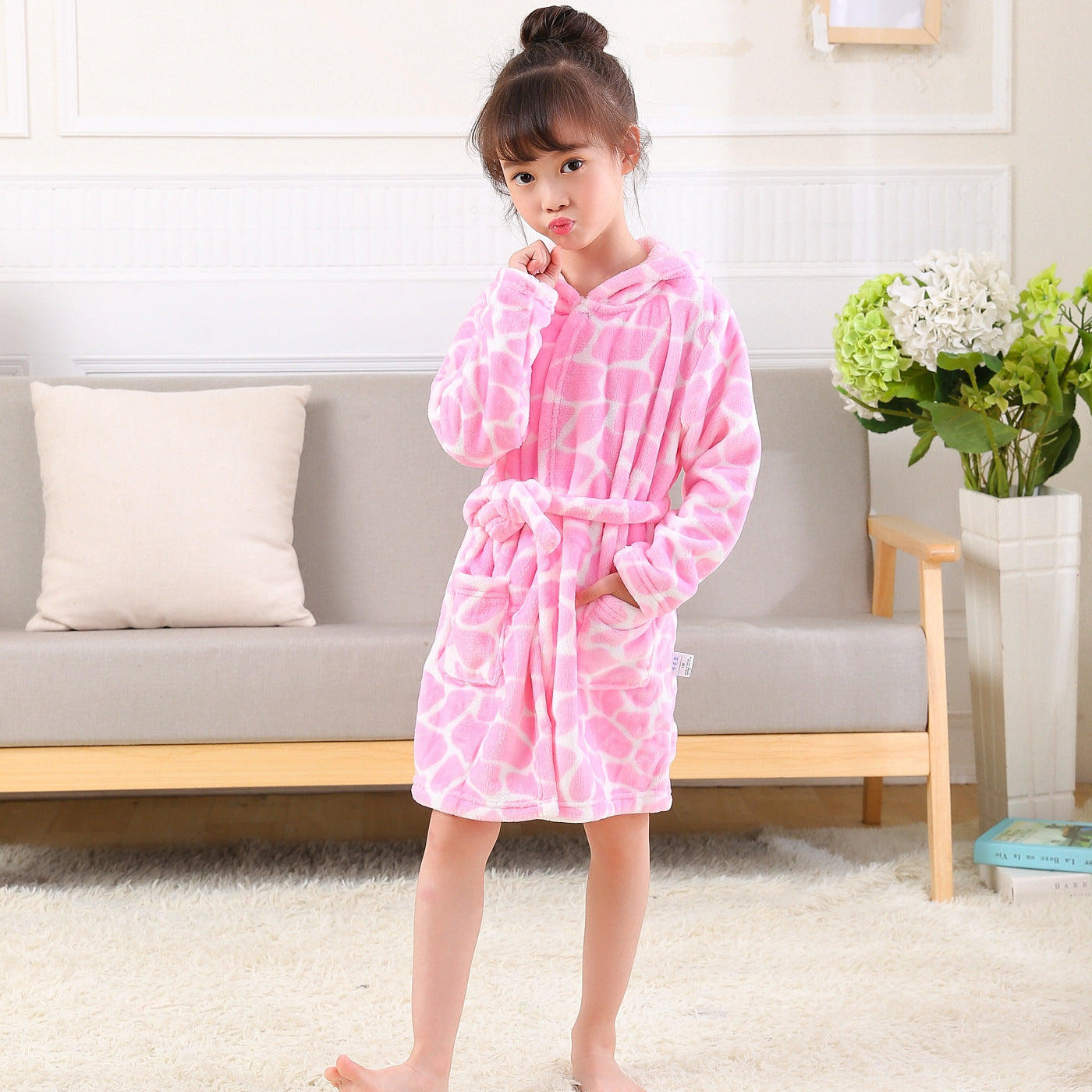 New Children's Clothing Home Clothes Male And Female Baby Bathrobe Cartoon Flannel Hooded Children's Nightgown