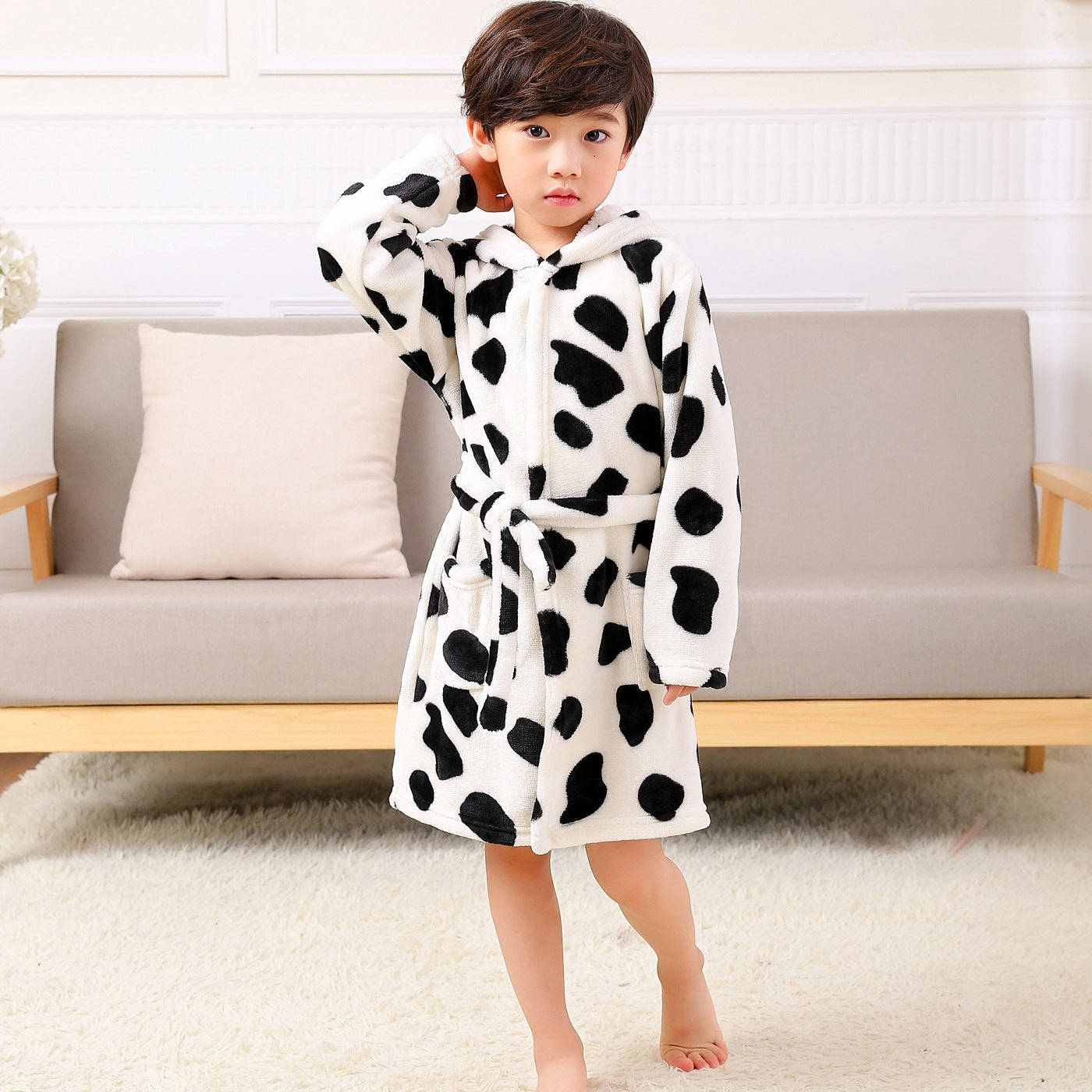 New Children's Clothing Home Clothes Male And Female Baby Bathrobe Cartoon Flannel Hooded Children's Nightgown