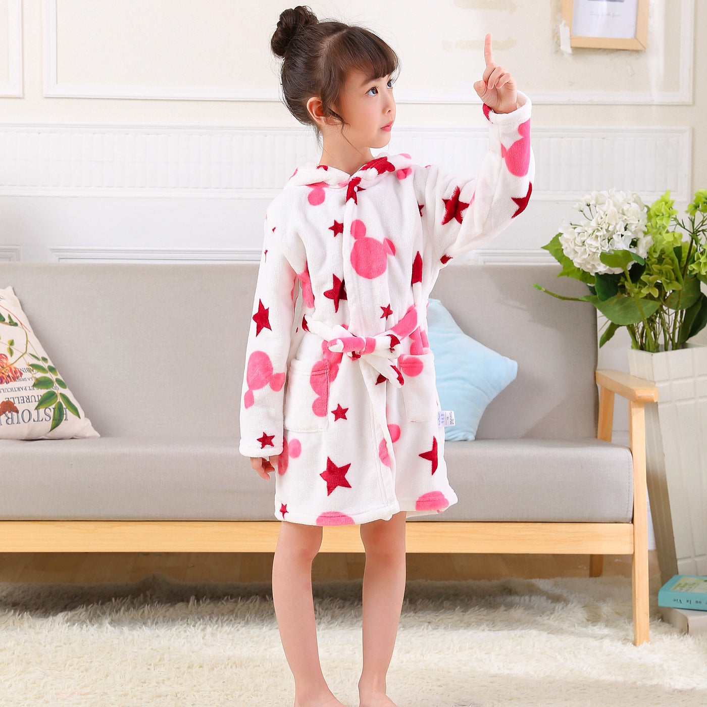 New Children's Clothing Home Clothes Male And Female Baby Bathrobe Cartoon Flannel Hooded Children's Nightgown