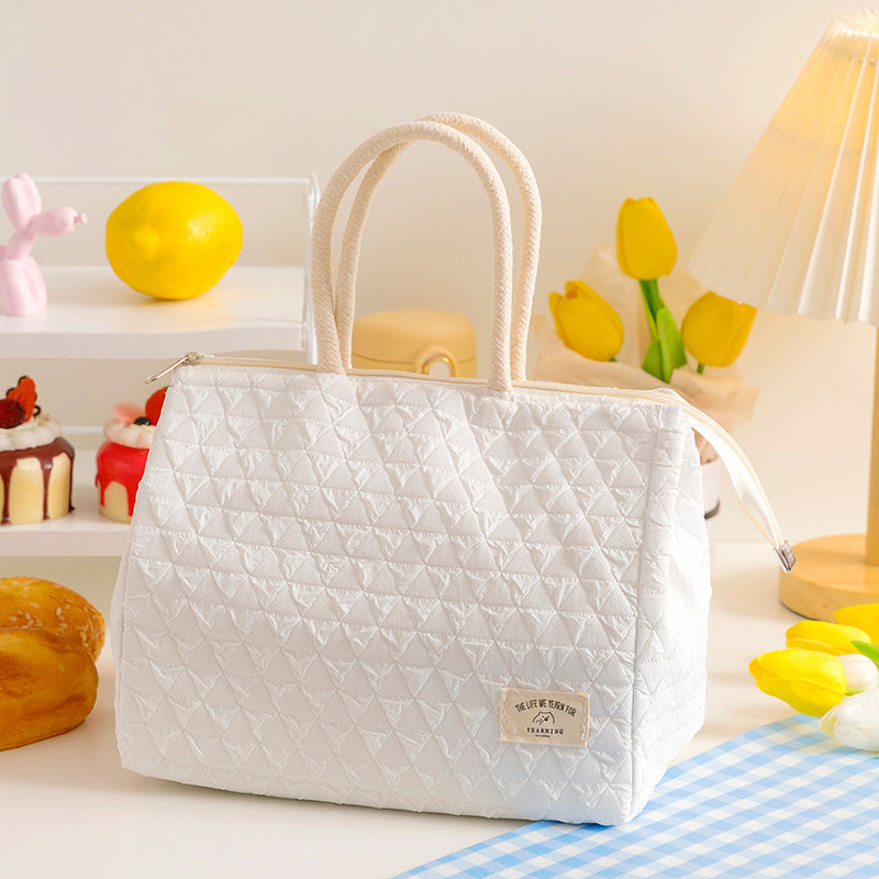 ins style small fresh outdoor large capacity picnic insulation and cold storage bag fashionable diamond pattern zipper lunch box bag student lunch bag