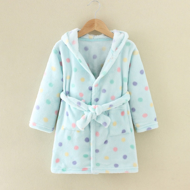 New Children's Clothing Home Clothes Male And Female Baby Bathrobe Cartoon Flannel Hooded Children's Nightgown