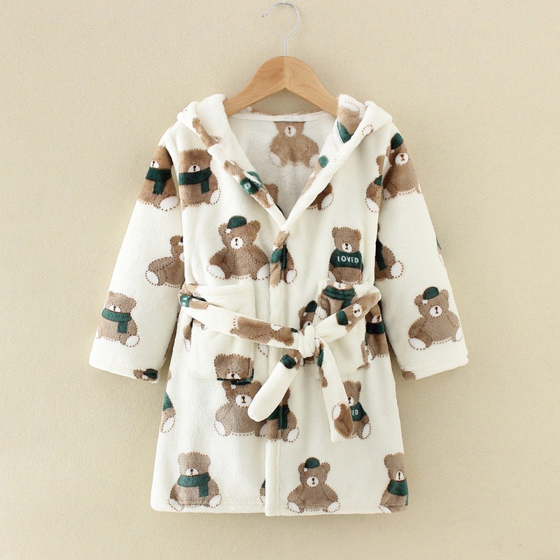 New Children's Clothing Home Clothes Male And Female Baby Bathrobe Cartoon Flannel Hooded Children's Nightgown