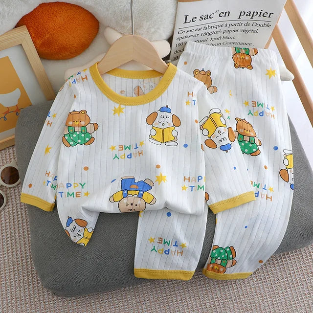 New Summer Children's Long-sleeved Trousers Home Clothes Set Cotton Underwear Baby Thin Pajamas Children Clothing