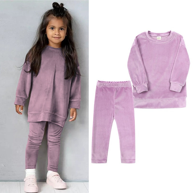 Children's Clothes Autumn And Winter New Suit Girl Baby Clothes Children's Casual Gold Velvet Two-Piece Set