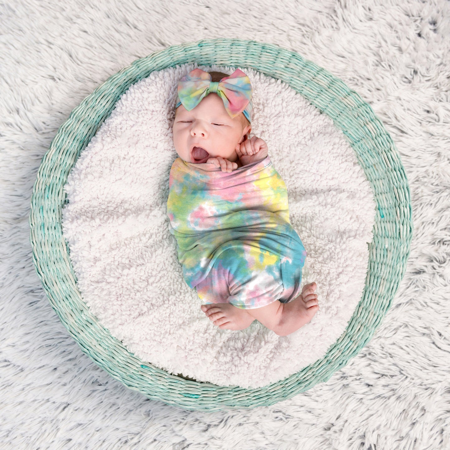 Gradient Print Baby Wrap Newborn Milk Silk Wrap Blanket Hairband Wrap Set
