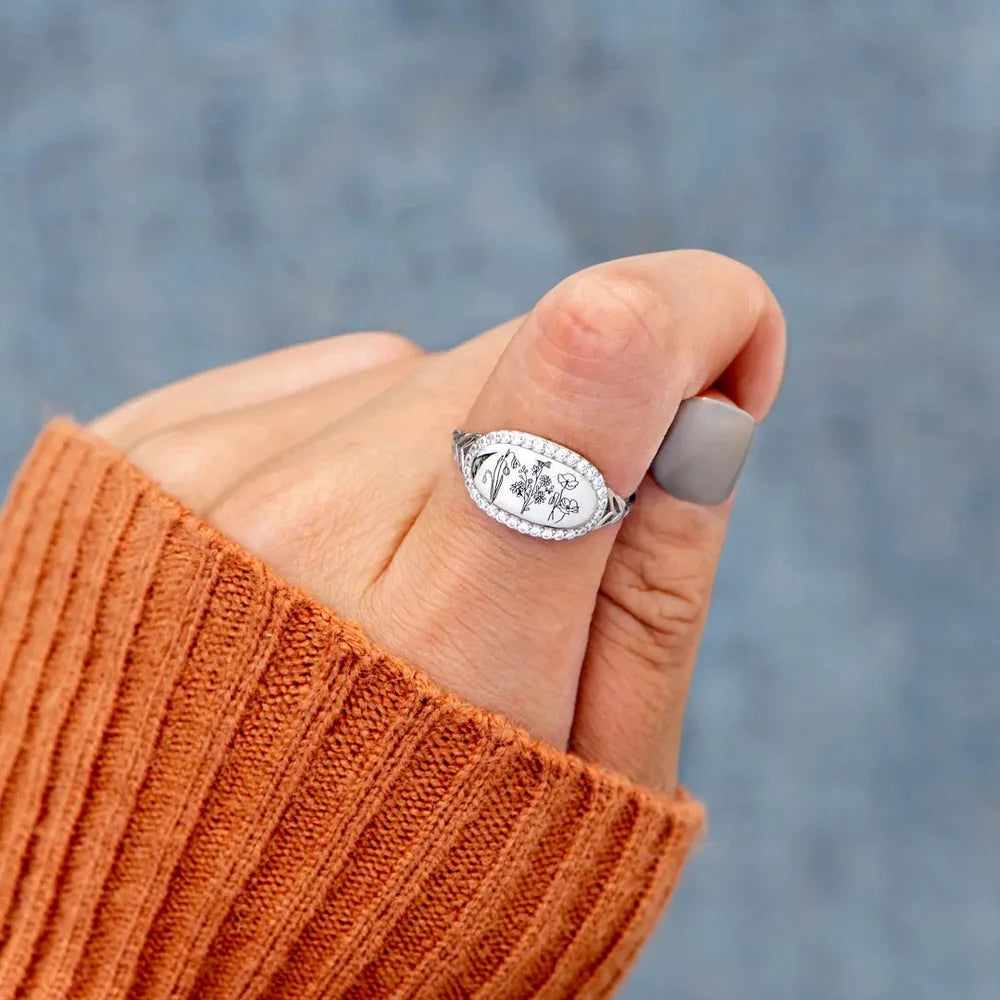 Pure silver flower drop glue oil zircon ring for women simple and fashionable European and American style food ring