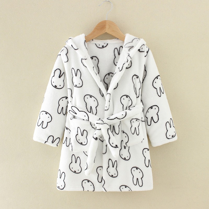 New Children's Clothing Home Clothes Male And Female Baby Bathrobe Cartoon Flannel Hooded Children's Nightgown