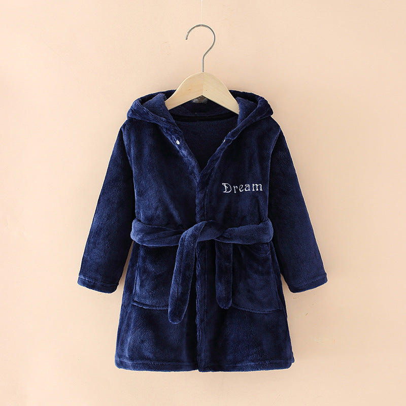 New Children's Clothing Home Clothes Male And Female Baby Bathrobe Cartoon Flannel Hooded Children's Nightgown