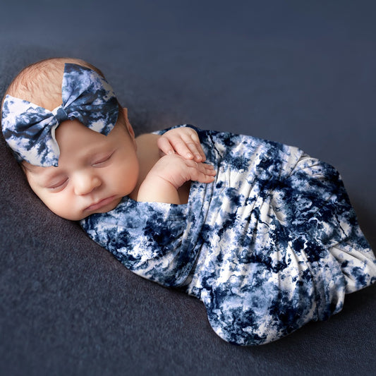 Gradient Print Baby Wrap Newborn Milk Silk Wrap Blanket Hairband Wrap Set