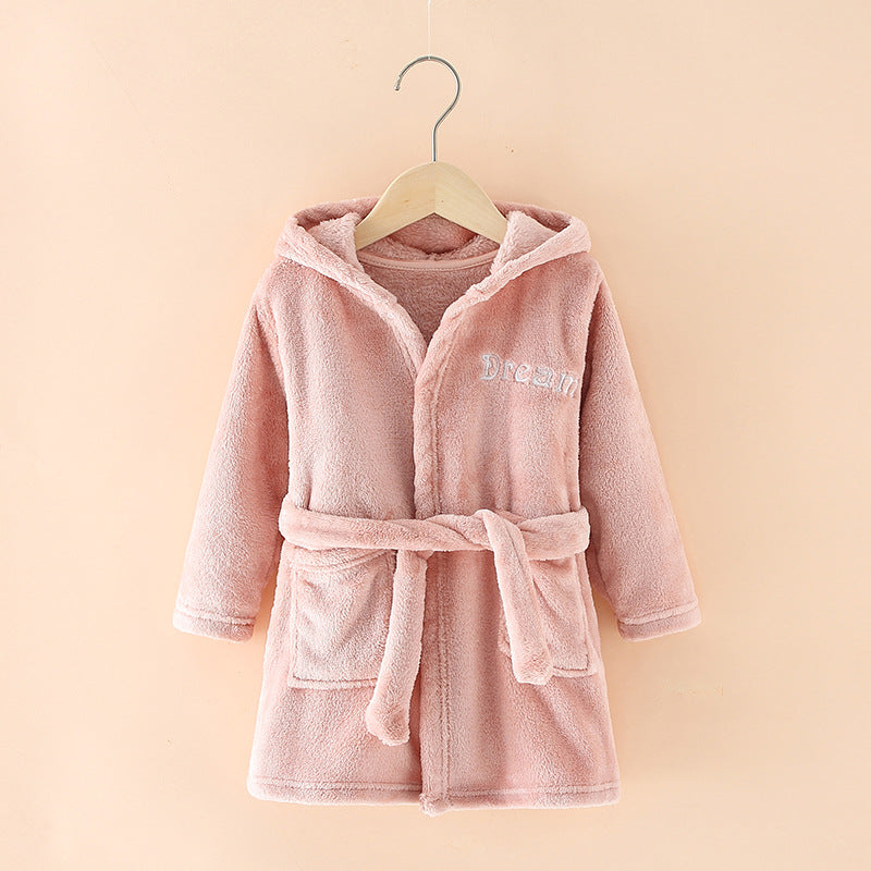 New Children's Clothing Home Clothes Male And Female Baby Bathrobe Cartoon Flannel Hooded Children's Nightgown
