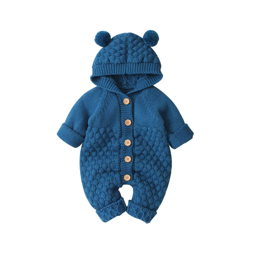 Children's Fur Ball Hooded Knitted One-piece Romper