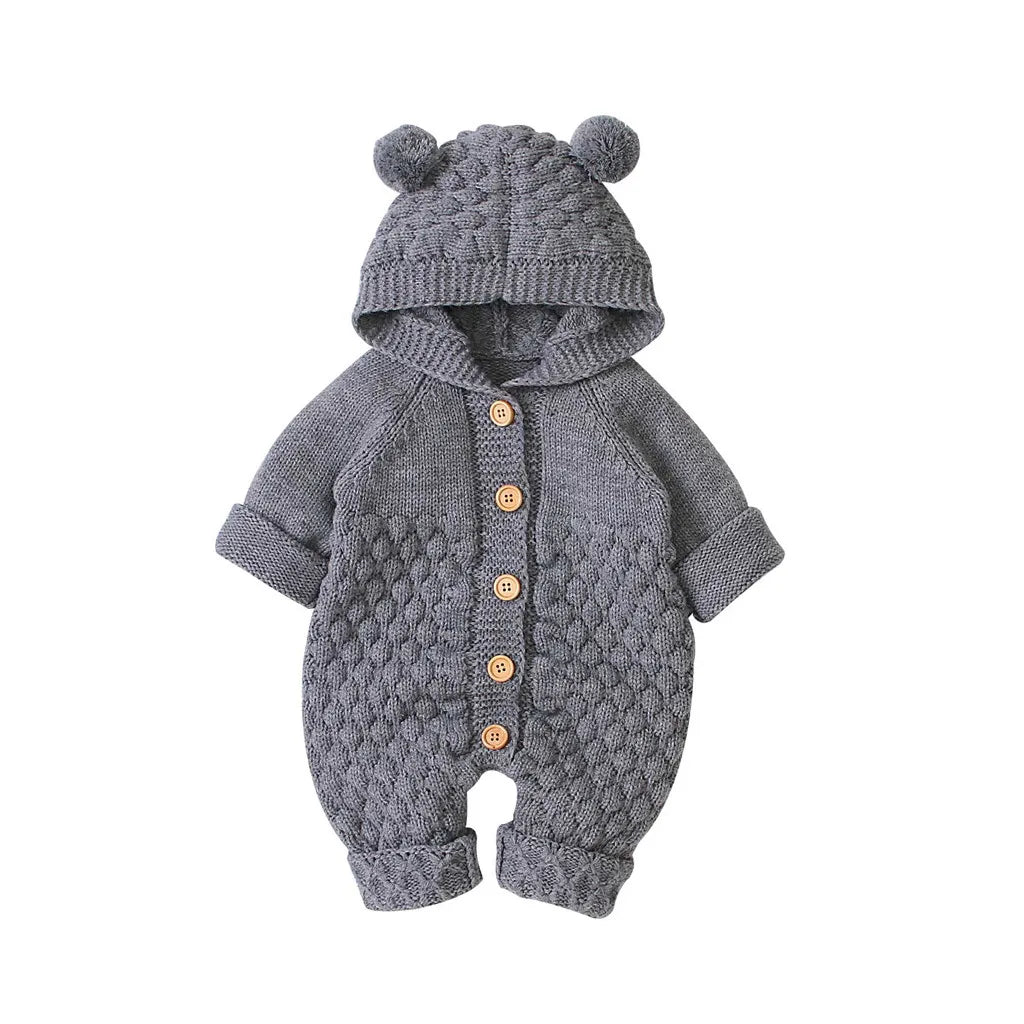 Children's Fur Ball Hooded Knitted One-piece Romper