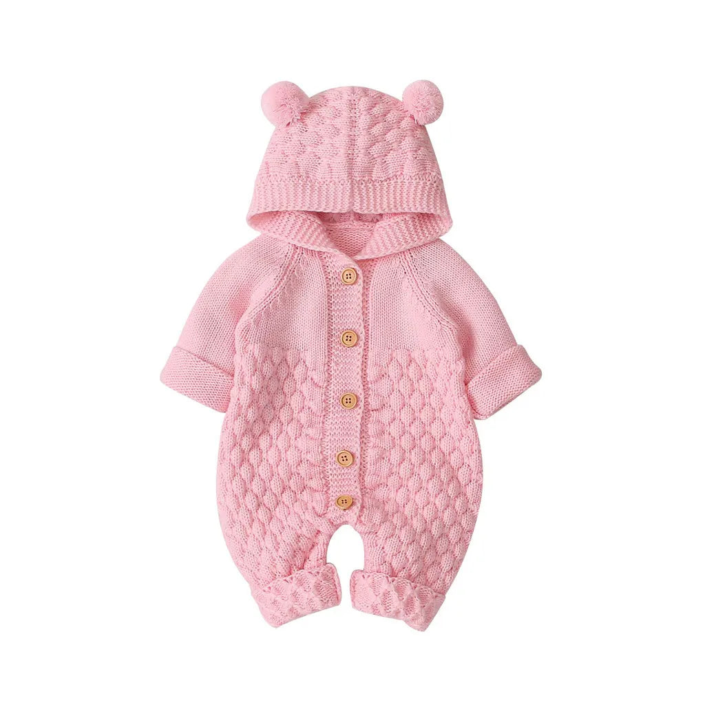 Children's Fur Ball Hooded Knitted One-piece Romper